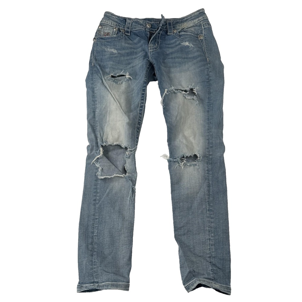 Miss Me Jeans Womens 27 (26x27) Signature Cuffed Skinny Distressed Embellished